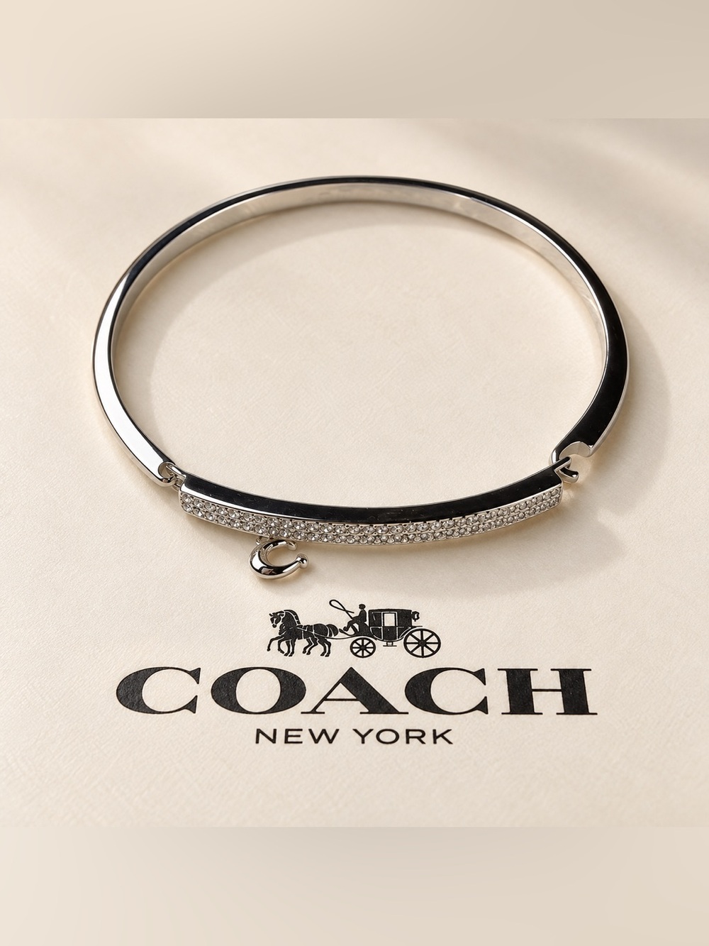 Coach Silver-Tone Pavé Hinged Bangle Bracelet